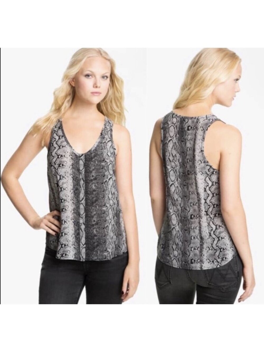 Joie sz S Silk Balsa Tank Top Snakeskin Print Sleeveless Grey